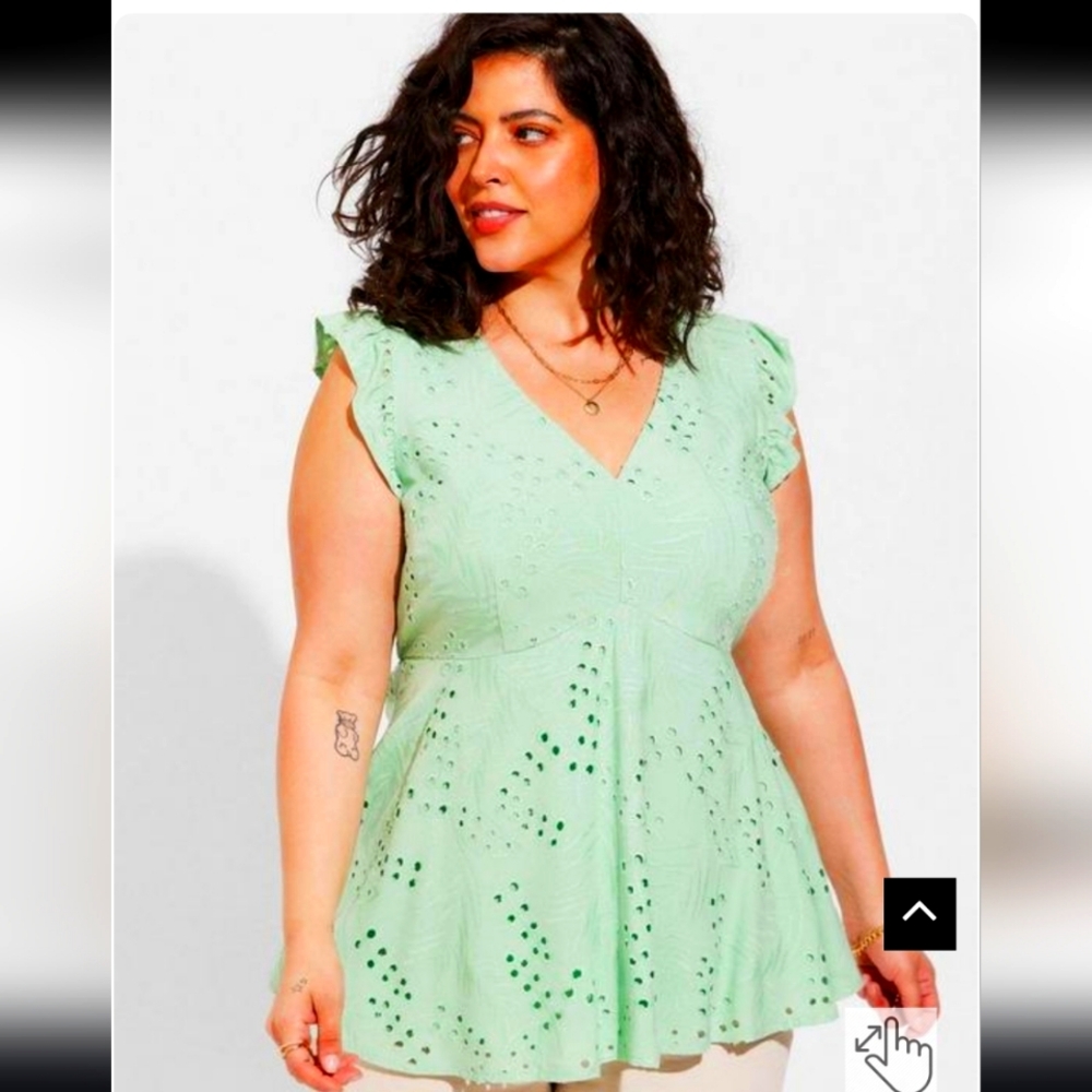 Torrid Eyelet Ruffle Sleeve Baby Doll Top Size 1/ 1X